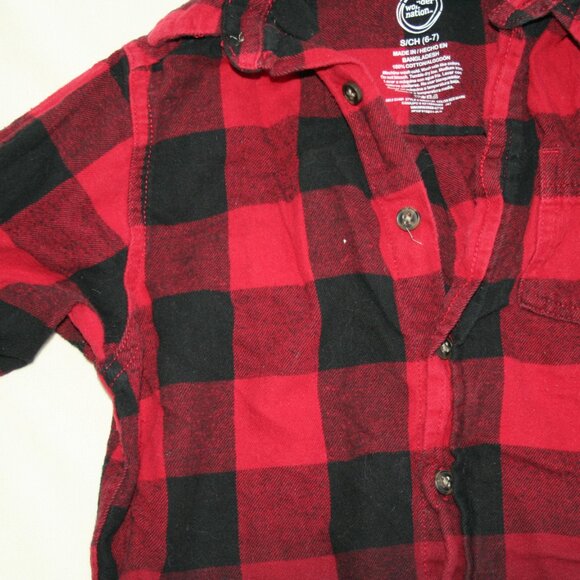 🍁 CHECKER OMBRE FLANNEL SHIRT RED BLACK BUTTON DOWN TOP PLAID WARM KID BOY 6 7 - Picture 11 of 15